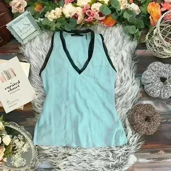 L.A.M.B by Gwen Stefani Blue Racerback Fishnet Accent Top, PS - Picture 2 of 7